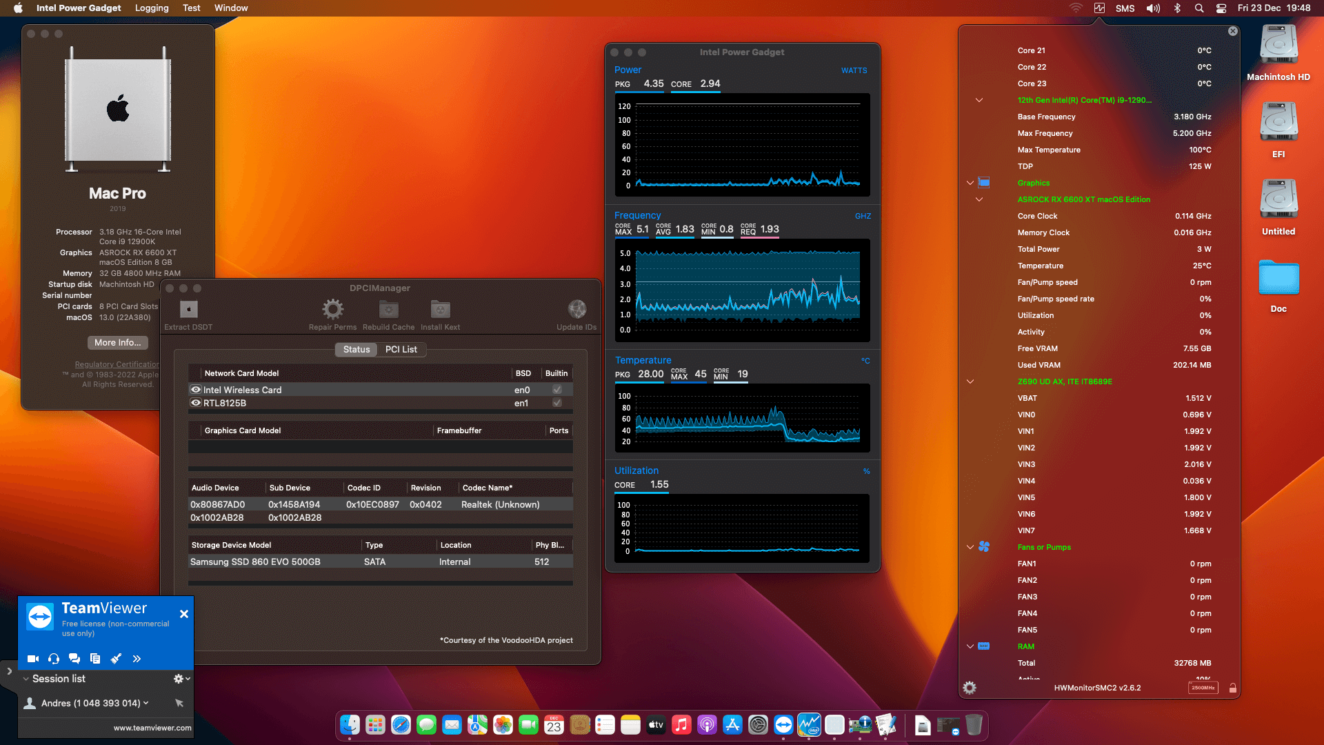 Success Hackintosh macOS Ventura 13.0 Build 22A380 in Gigabyte Z690 UD AX + Intel Core i9 12900K + Asrock RX 6600 XT